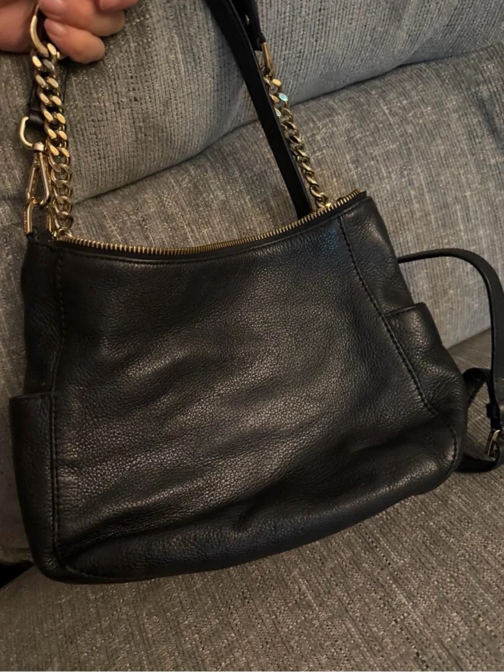 Michael Kors Black Leather Hobo Shoulder Bag with Gold Hardware